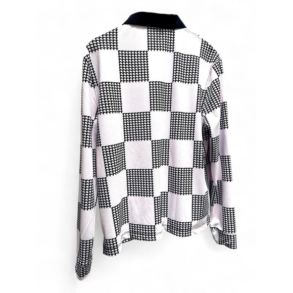 Devereux Golf Shirt Men's Small Skull Logo Long Sleeve Polo Black White Check - Picture 11 of 15
